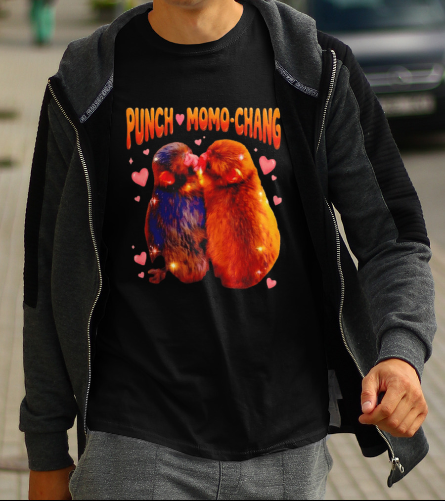 Punch Momo Chang Kissing Monkeys With Hearts T-Shirt