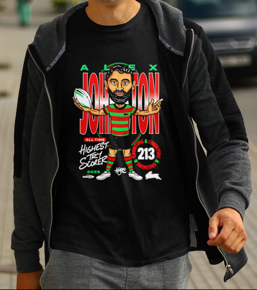 Alex Johnston All Time Highest Try Scorer South Sydney Rabbitohs 2026 213 T-Shirt