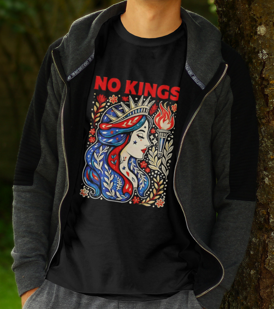 No Kings Liberty Crowned Woman Torch And Floral T-Shirt