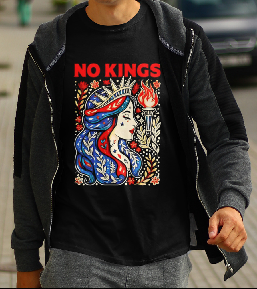 No Kings Liberty Crowned Woman Torch And Floral T-Shirt