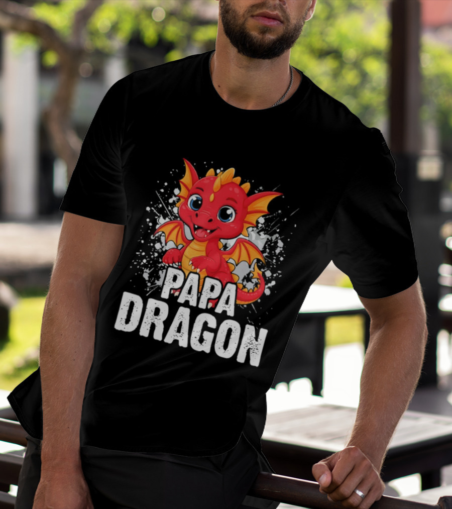 Papa Dragon Cartoon Family Matching Dad Father T-Shirt