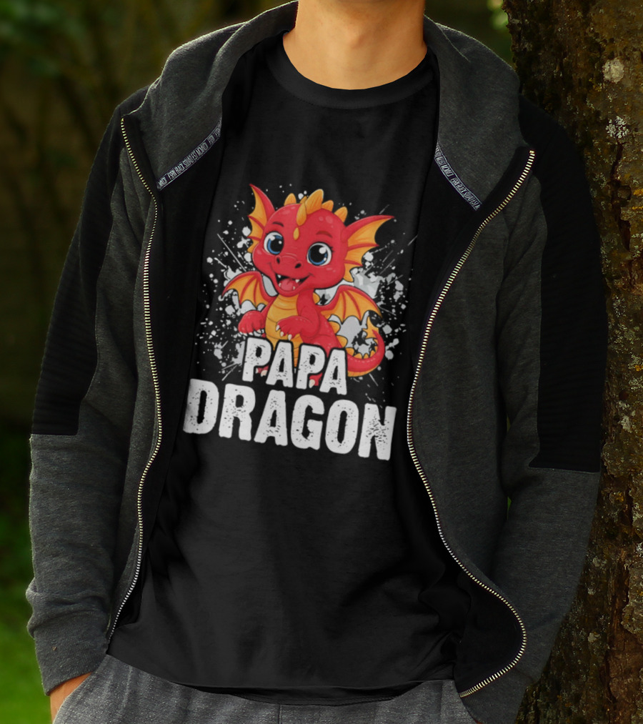 Papa Dragon Cartoon Family Matching Dad Father T-Shirt
