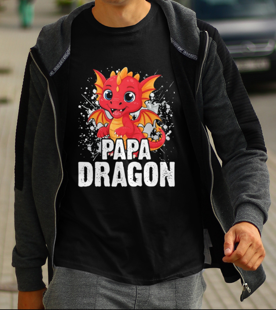 Papa Dragon Cartoon Family Matching Dad Father T-Shirt