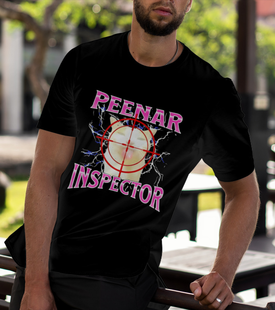 Peenar Inspector Cat Meme With Target Crosshair And Lightning Effects T-Shirt