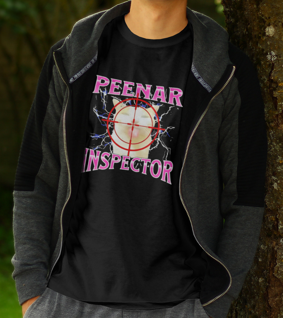 Peenar Inspector Cat Meme With Target Crosshair And Lightning Effects T-Shirt