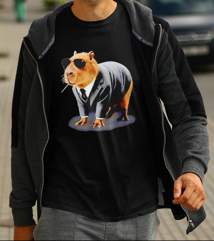 Big Boss Capybara In Suit Vest Sunglasses Water Pig T-Shirt