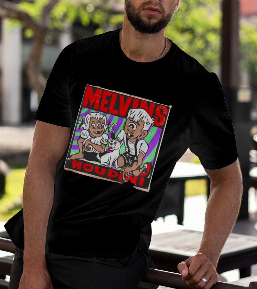 Melvins Houdini Album Cover Art With Two Cartoon Characters And Cat T-Shirt