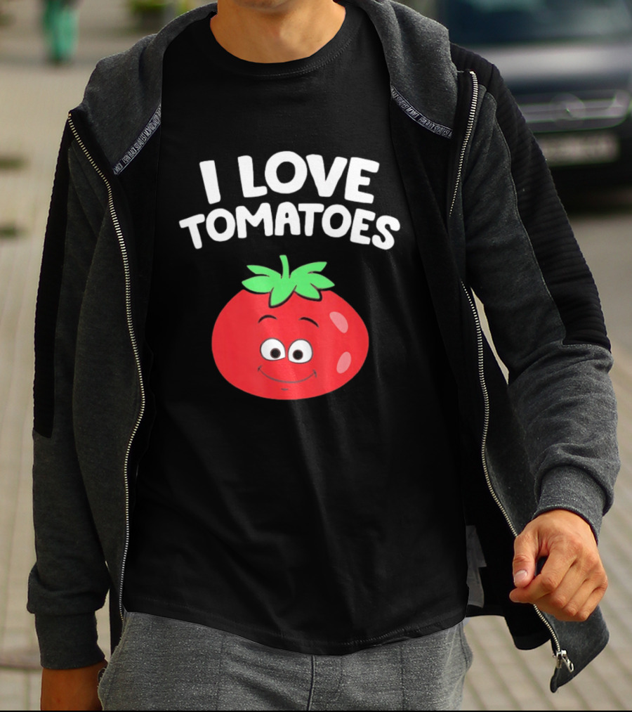 I Love Tomatoes Happy Smiling Tomato Cartoon T-Shirt