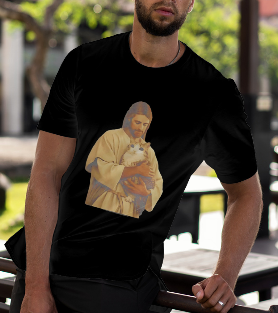 Jesus Embracing Chubby Cat T-Shirt