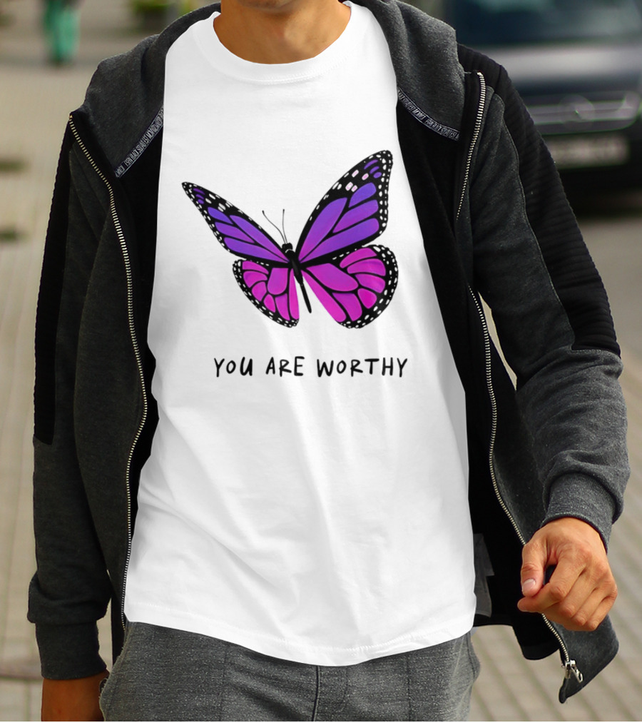 You Are Worthy Butterfly Purple Pink T-Shirt