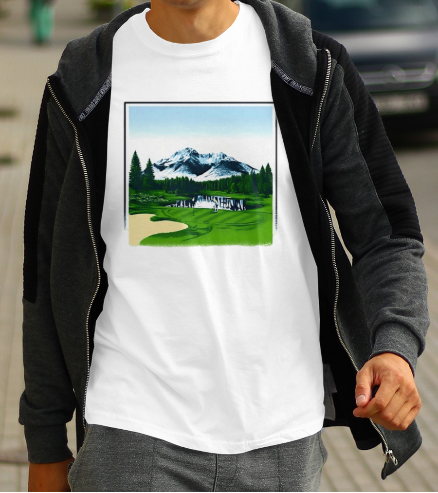 Golf Course Mountain Landscape Scenic Nature Forest Greenery Snowcapped Peaks T-Shirt