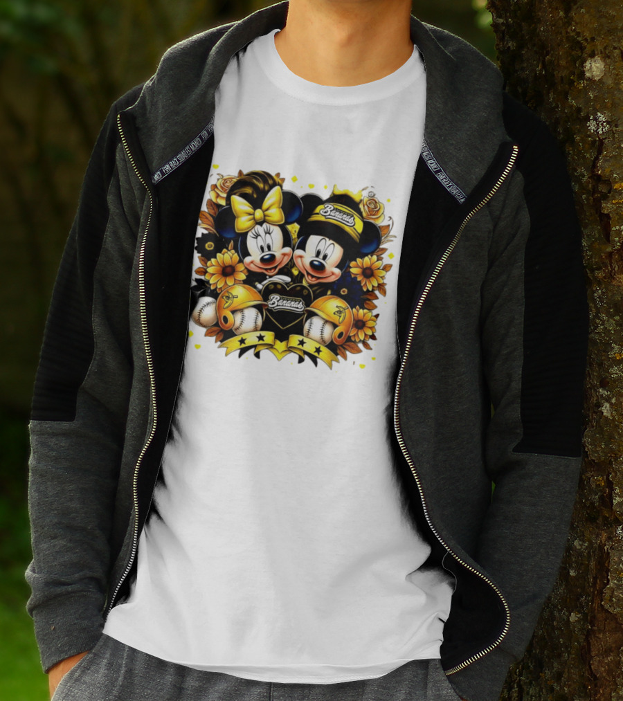 Mickey And Minnie Disney X Savannah Bananas Baseball Collaboration Floral T-Shirt