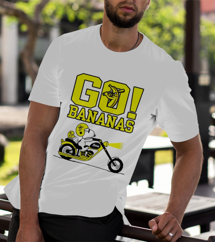 Snoopy Woodstock Go Bananas Motorcycle Savannah Bananas T-Shirt