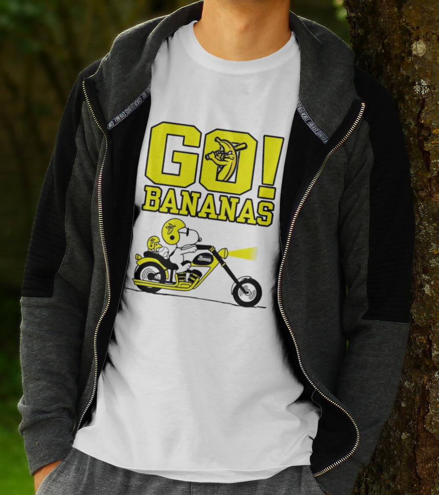 Snoopy Woodstock Go Bananas Motorcycle Savannah Bananas T-Shirt