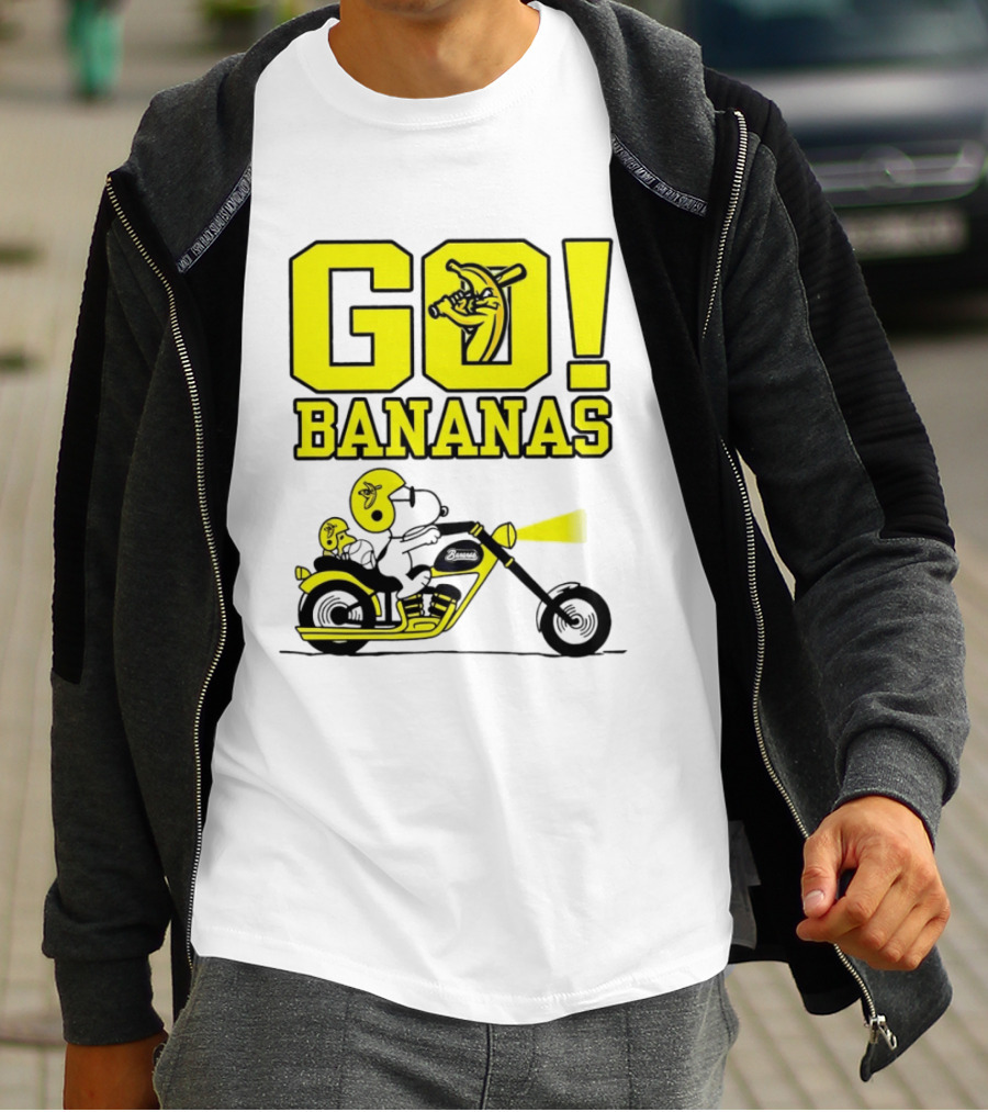 Snoopy Woodstock Go Bananas Motorcycle Savannah Bananas T-Shirt