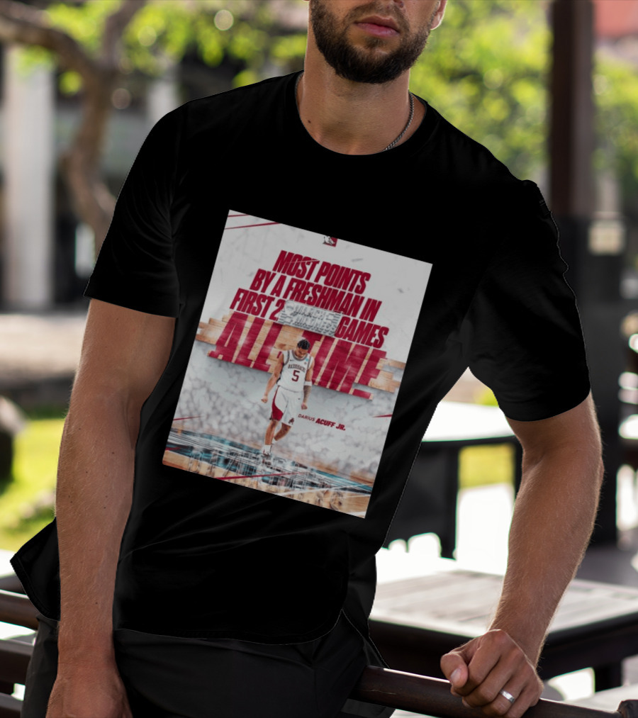 Darius Acuff Jr Most Points By A Freshman March Madness 2026 Arkansas Razorbacks Basketball T-Shirt