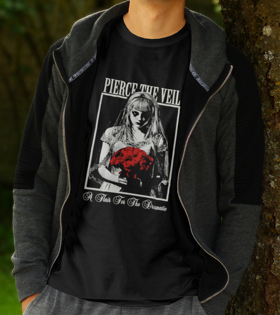 Pierce The Veil A Flair For The Dramatic Bride With Red Flowers T-Shirt