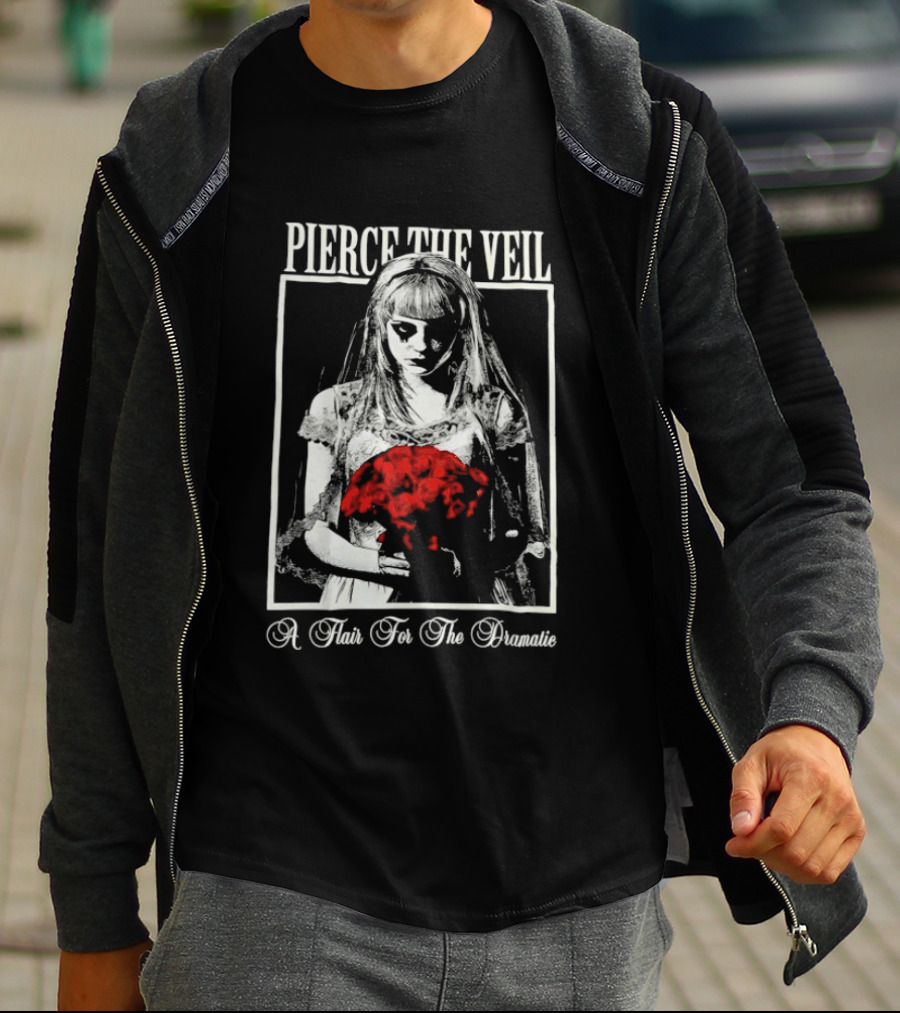 Pierce The Veil A Flair For The Dramatic Bride With Red Flowers T-Shirt