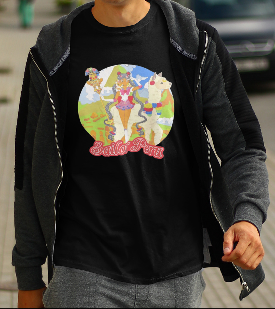 Sailor Moon Sailor Peru Anime Crossover With Llama And Traditional Peruvian T-Shirt