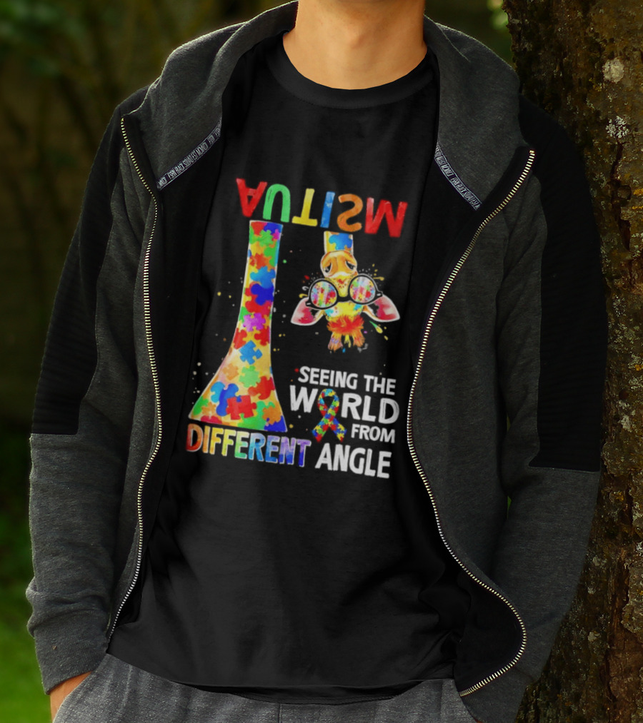 Giraffe Autism Awareness Seeing The World From Different Angle Puzzle T-Shirt