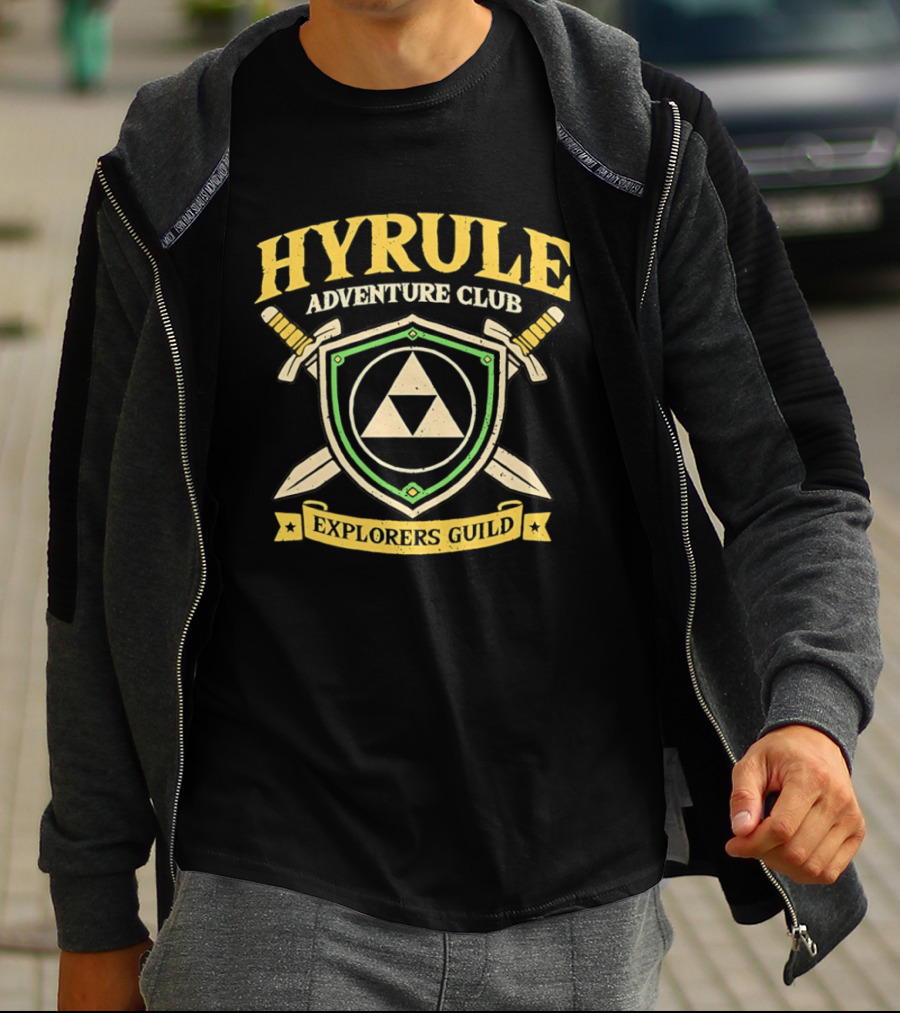 Hyrule Adventure Club Explorers Guild Triforce Shield Swords T-Shirt
