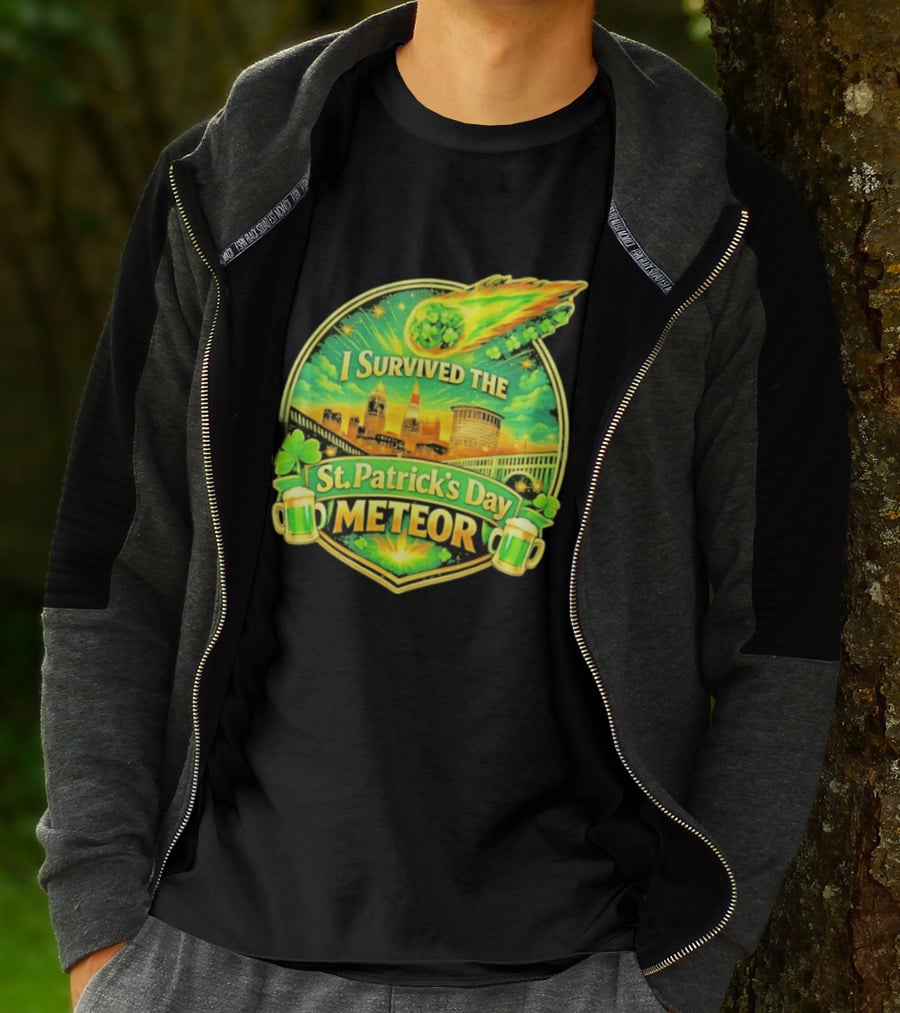 I Survived The St Patrick's Day Meteor 2026 Cityscape And Cloverburst T-Shirt