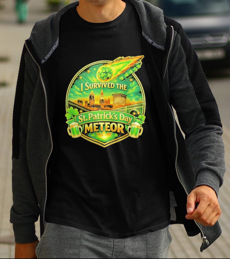 I Survived The St Patrick's Day Meteor 2026 Cityscape And Cloverburst T-Shirt