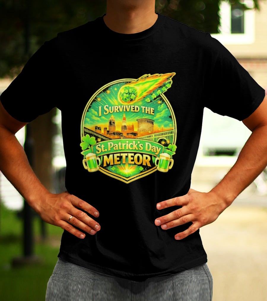 I Survived The St Patrick's Day Meteor 2026 Cityscape And Cloverburst T-Shirt