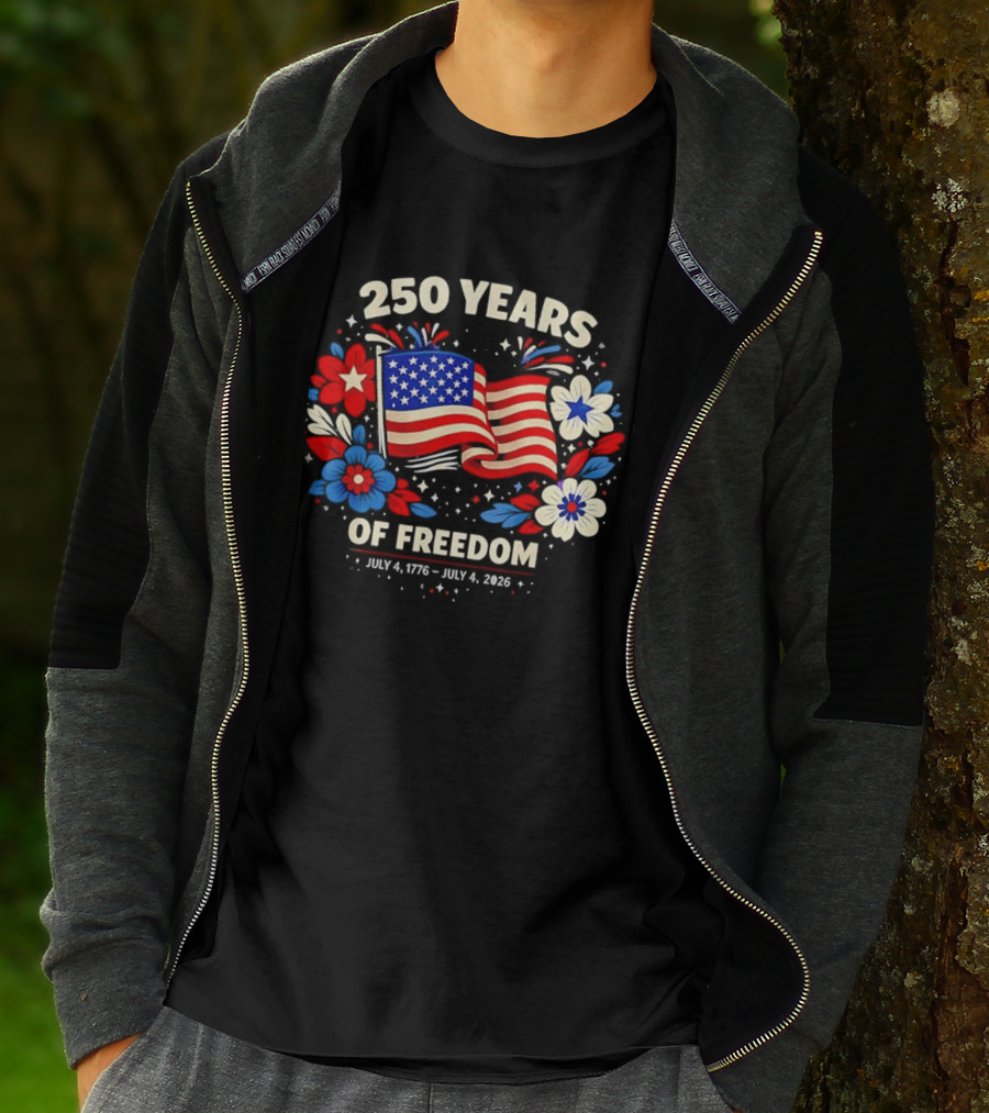 250 Years Of Freedom July 4 1776 To July 4 2026 USA Floral Celebration T-Shirt