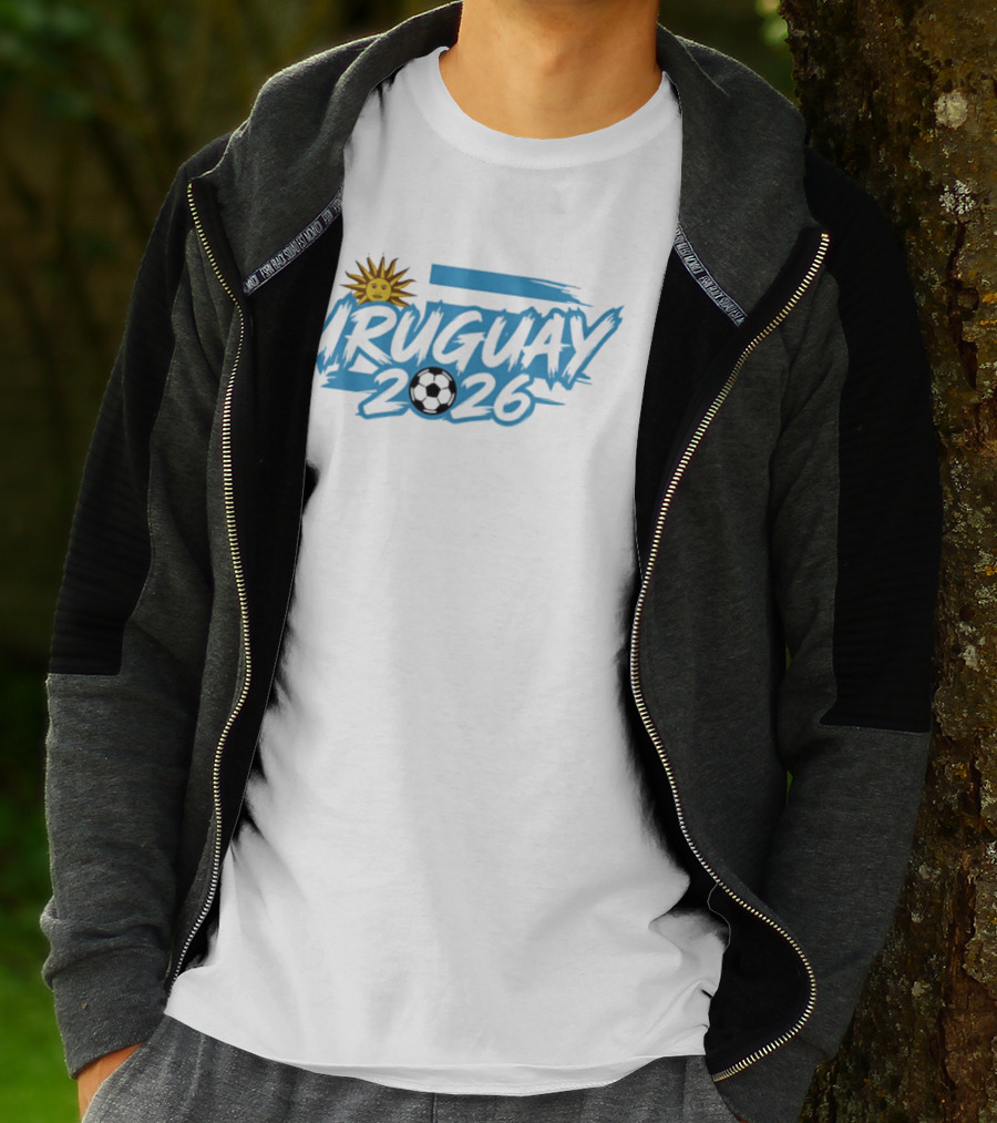 Uruguay 2026 Sun And Soccerball Icon With Blue Brushstroke T-Shirt
