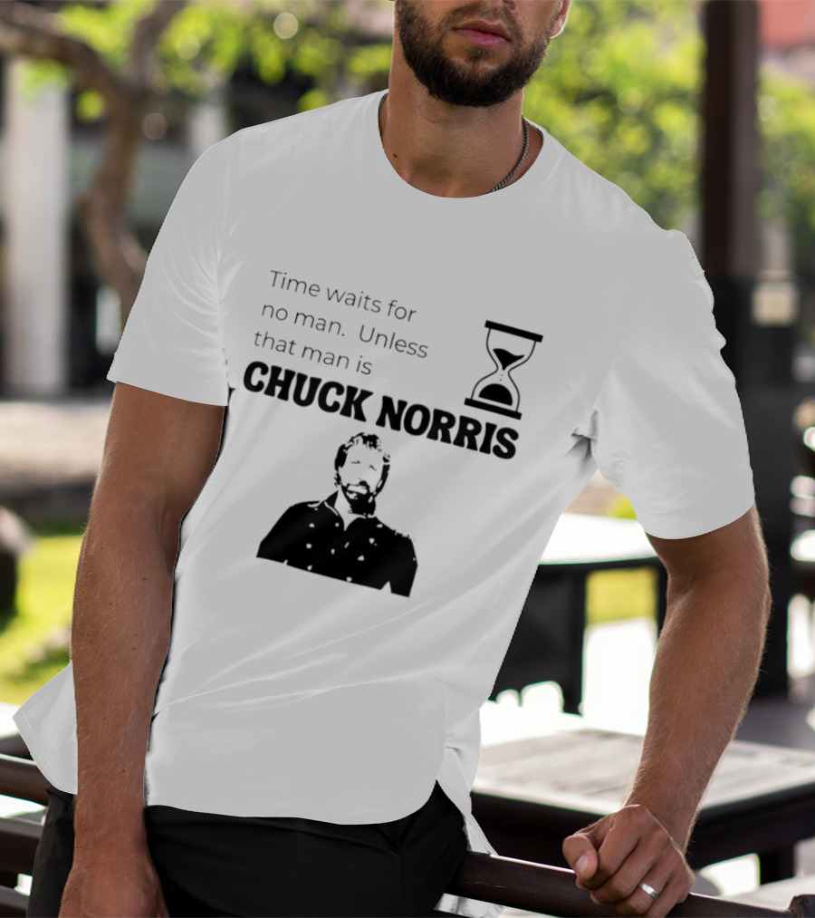 Time Waits For No Man Unless That Man Is Chuck Norris Hourglass Image T-Shirt