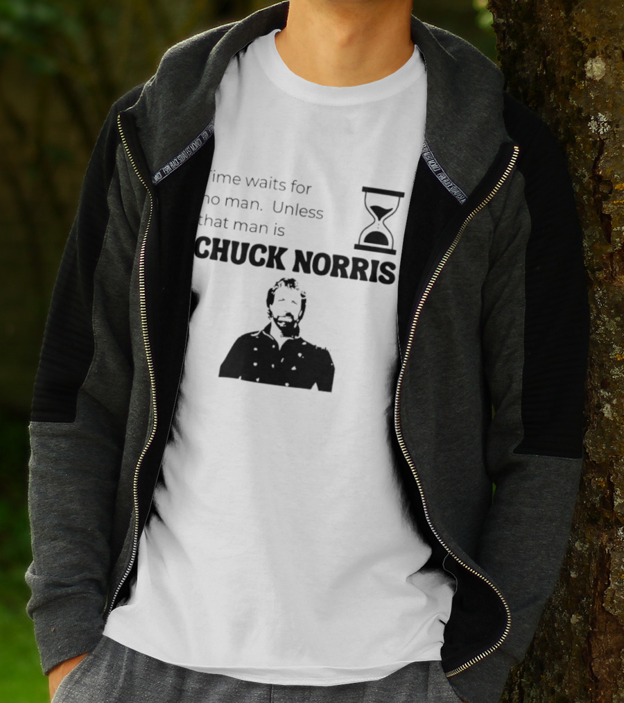 Time Waits For No Man Unless That Man Is Chuck Norris Hourglass Image T-Shirt