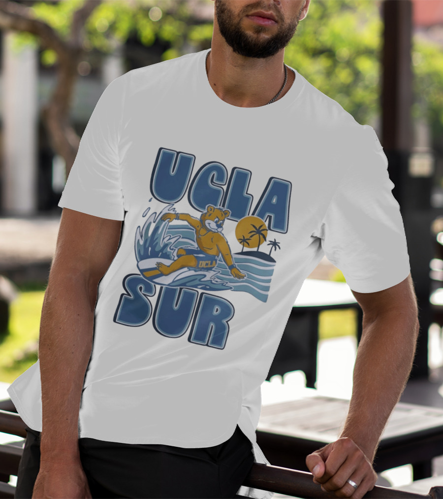 UCLA Joe Bruin Surfing Waves With Palm Trees And Sun T-Shirt