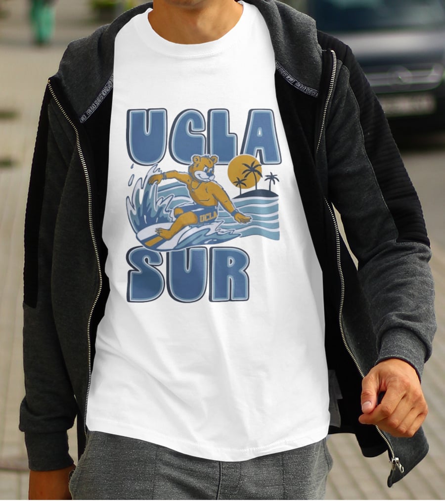UCLA Joe Bruin Surfing Waves With Palm Trees And Sun T-Shirt
