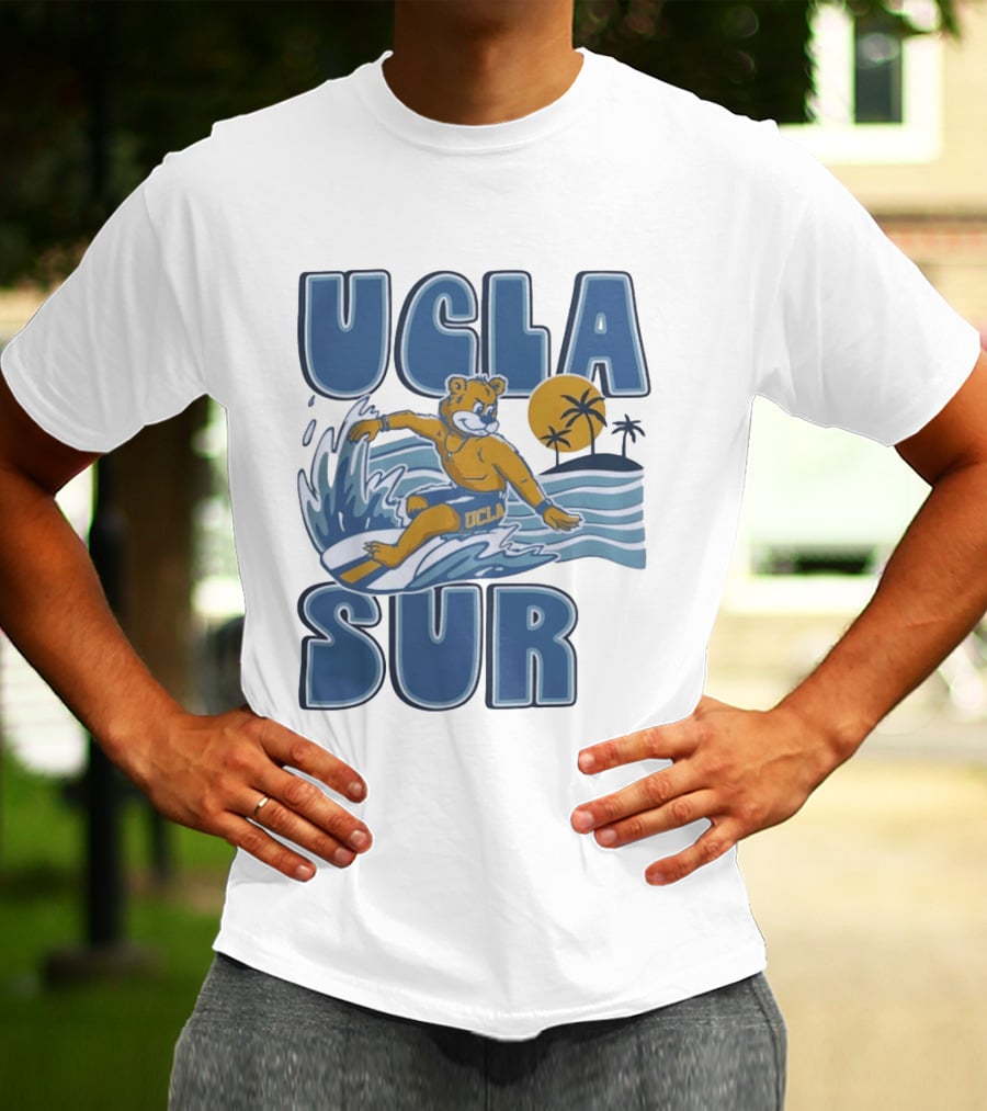 UCLA Joe Bruin Surfing Waves With Palm Trees And Sun T-Shirt