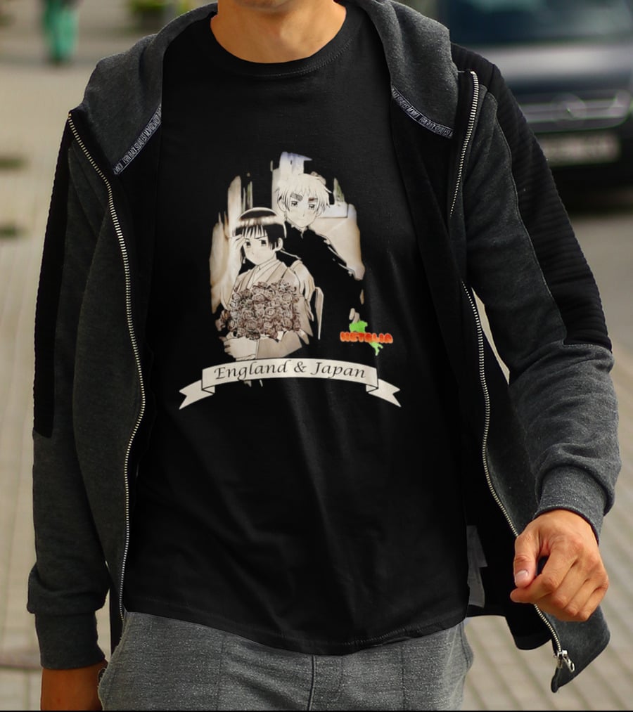 Hetalia Axis Powers England & Japan Anime Characters Roses T-Shirt