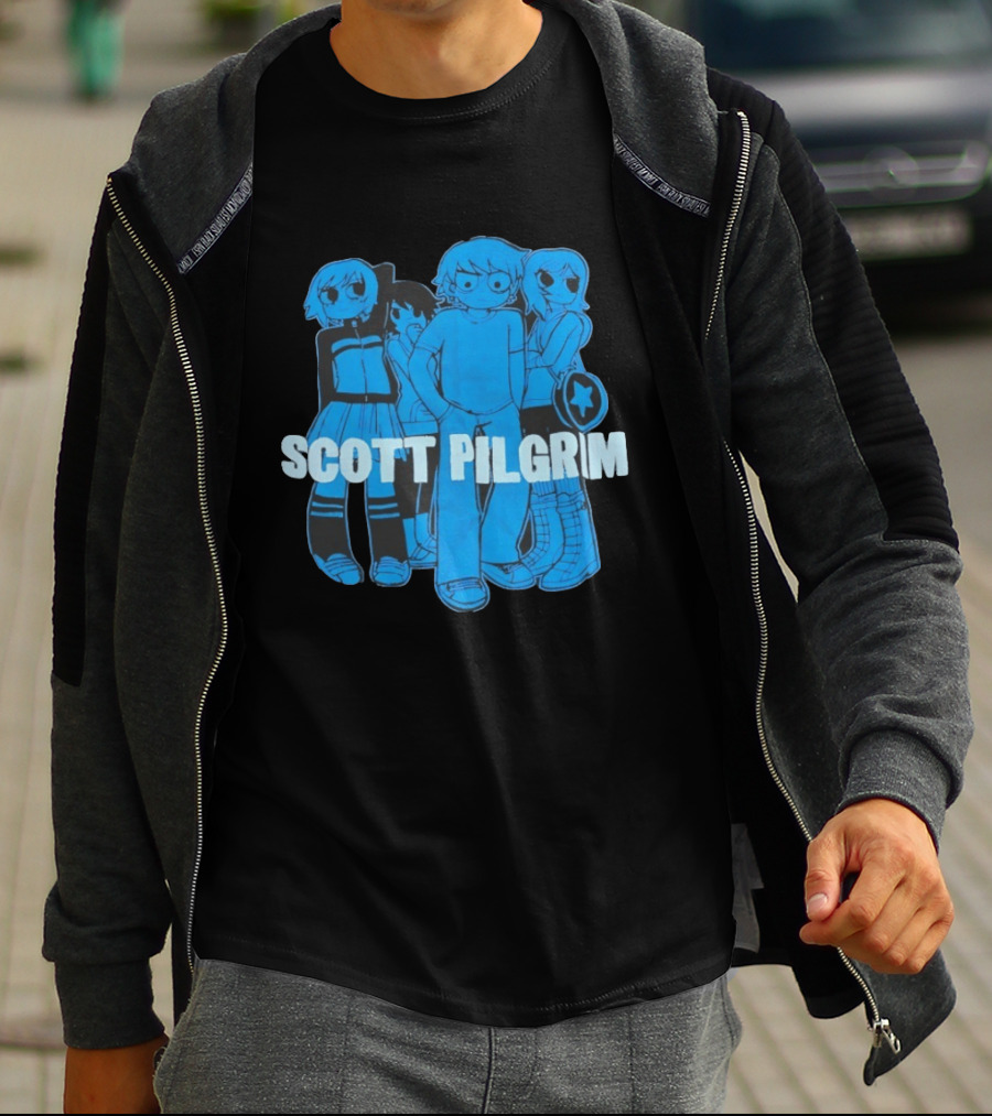 Scott Pilgrim Characters Group Blue T-Shirt