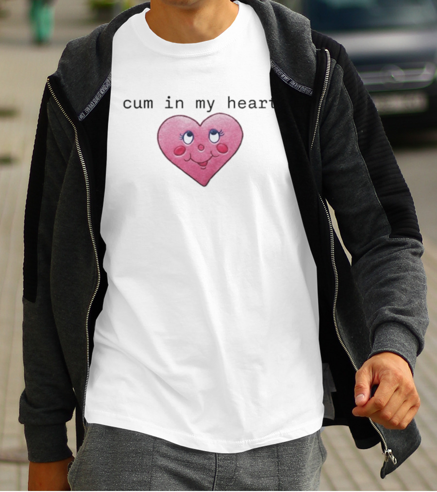Cum In My Heart Pink Cartoon Style Cute Face T-Shirt