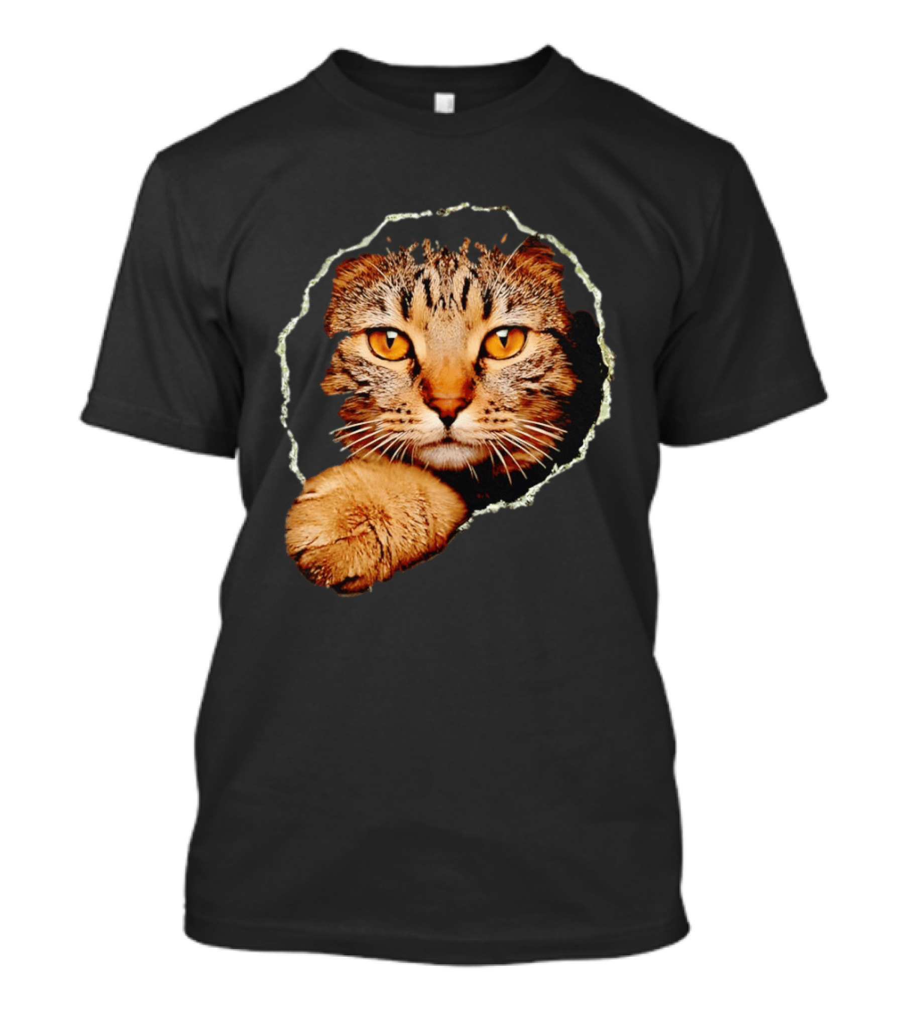 Tabby Cat Golden Eyes Peeking Through Handsome Brown T-Shirt