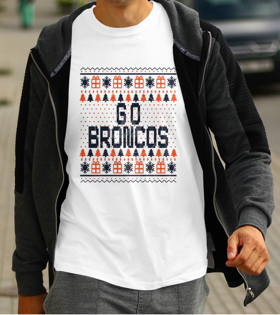 Go Broncos Denver Broncos Football Merry Christmas Festive Ugly Sweater T-Shirt