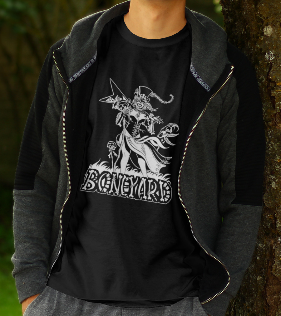 Boneyard Rocker Skeleton Woman Flying V Guitar T-Shirt