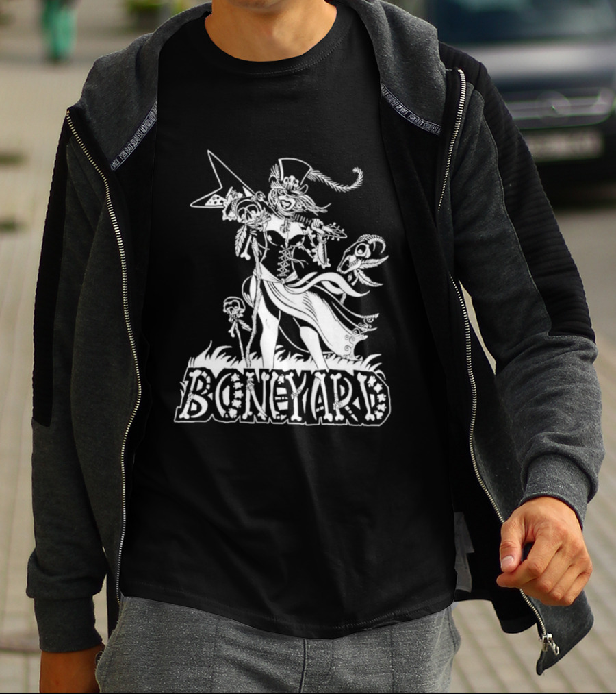 Boneyard Rocker Skeleton Woman Flying V Guitar T-Shirt
