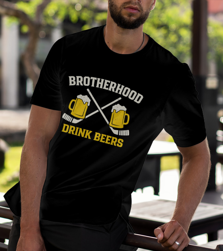 Brotherhood Drink Beers Hockey S Crossed Sticks T-Shirt