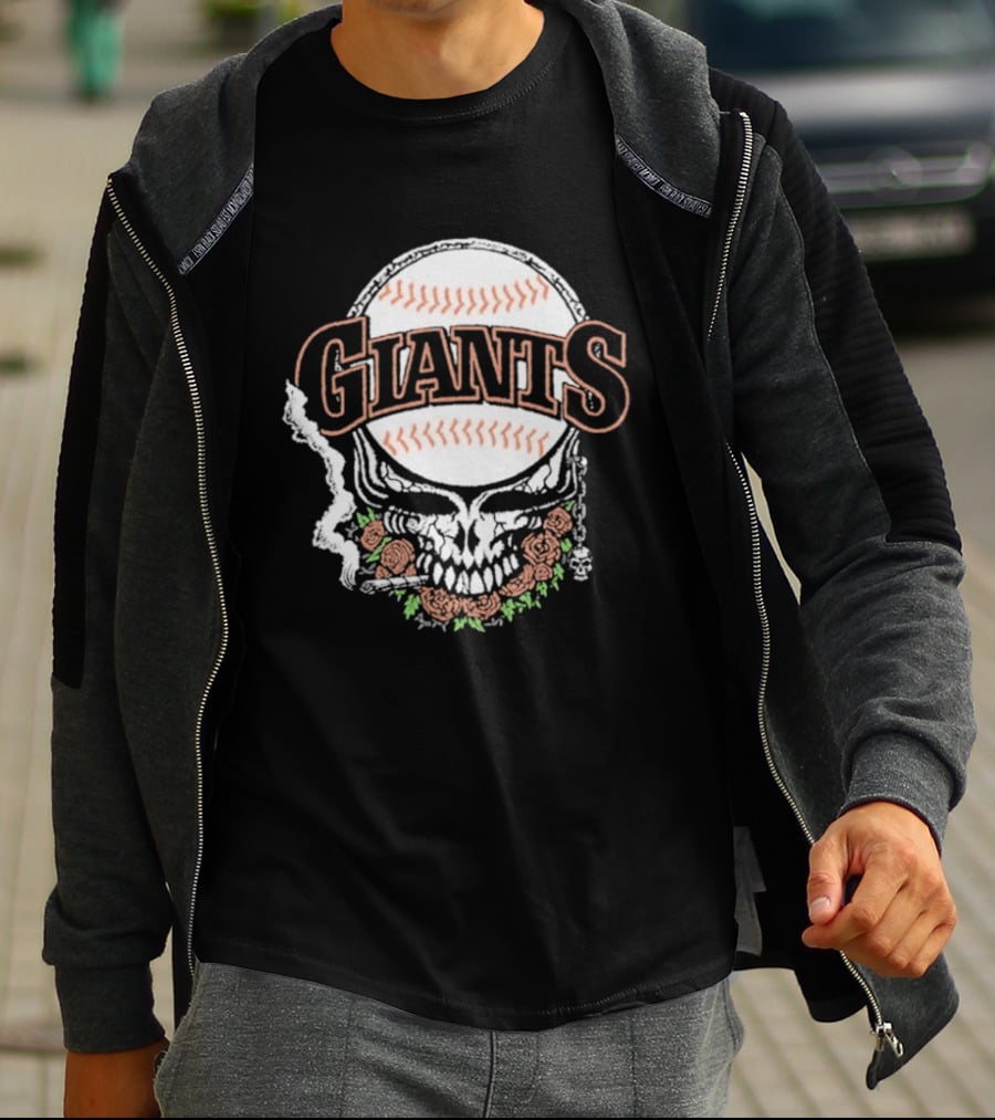 Giant Deadhead Baseball Skull Floral T-Shirt