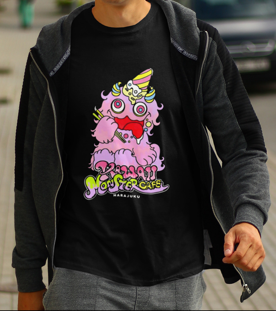 Kawaii Monster Cafe Harajuku Pink Fluffy Creature Fun T-Shirt