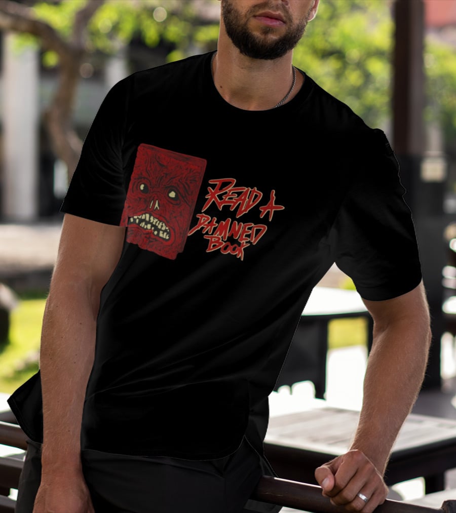 Read A Damned Book Creepy Red Monster Face T-Shirt