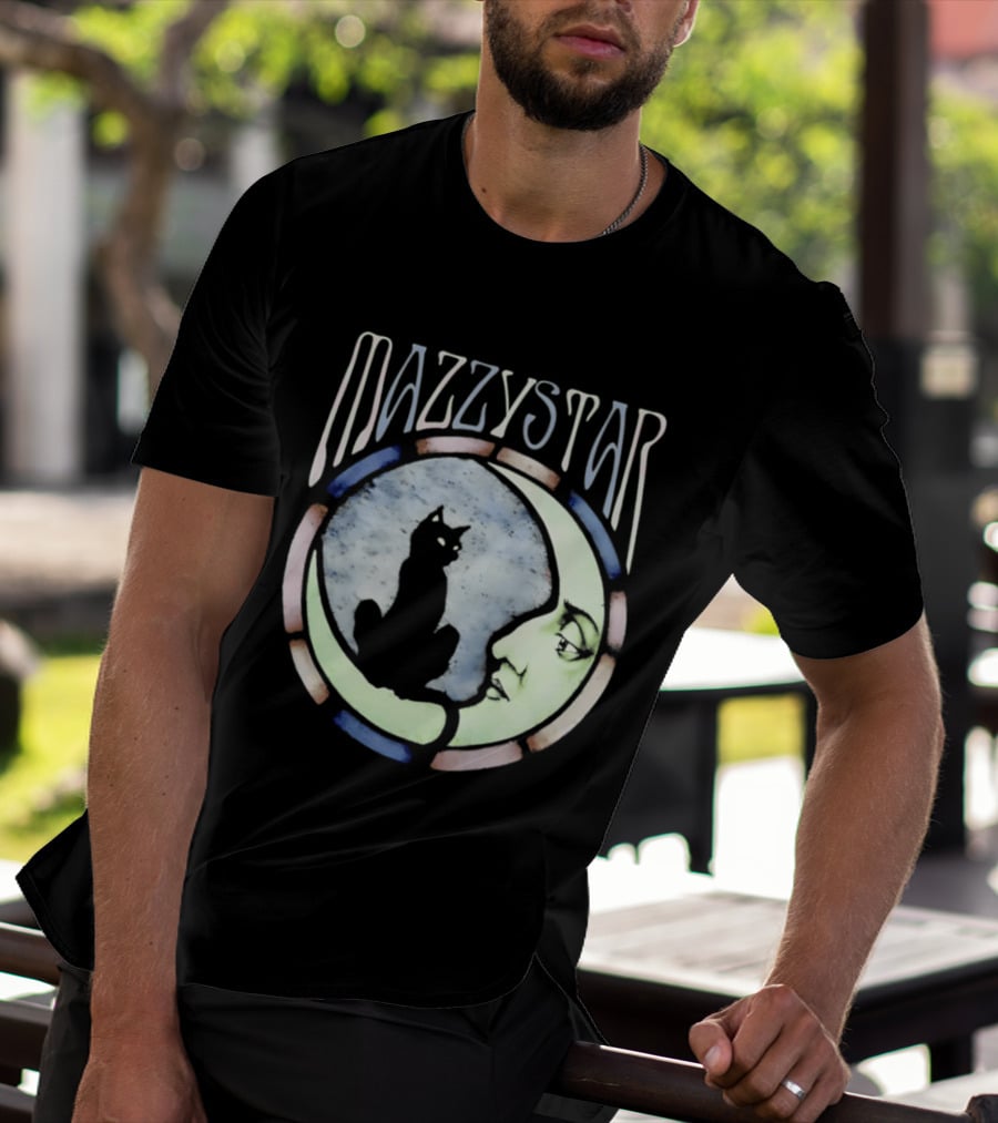 Mazzy Star Black Cat Moon Stained Glass Crescent Moon T-Shirt