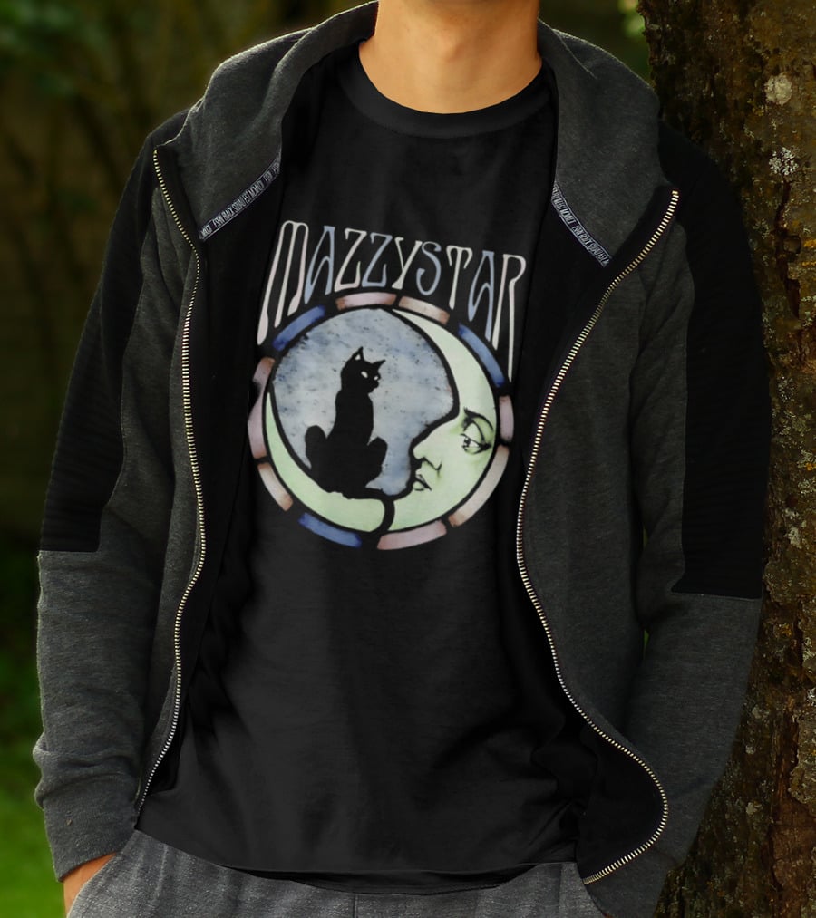 Mazzy Star Black Cat Moon Stained Glass Crescent Moon T-Shirt