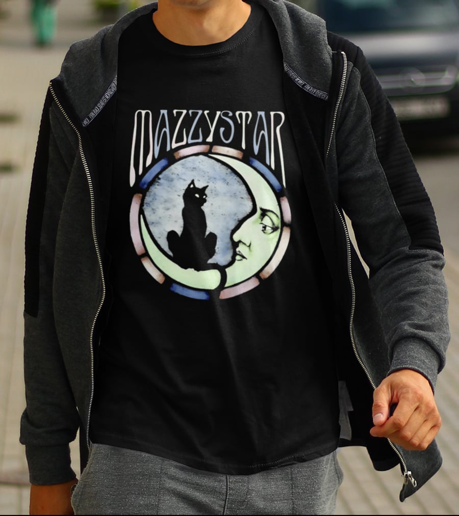 Mazzy Star Black Cat Moon Stained Glass Crescent Moon T-Shirt