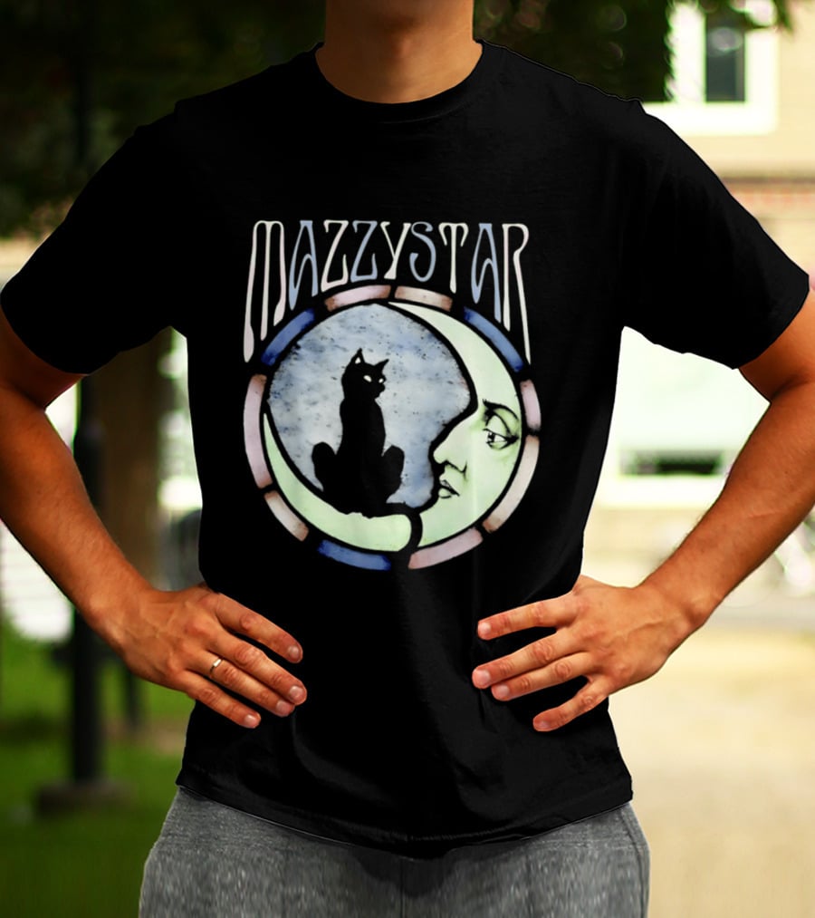 Mazzy Star Black Cat Moon Stained Glass Crescent Moon T-Shirt